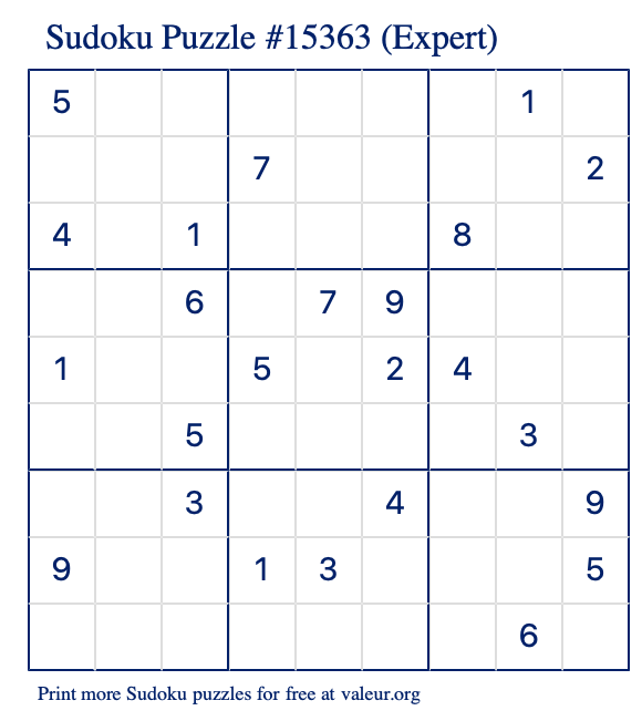 Free Printable Expert Sudoku Puzzle number 15363