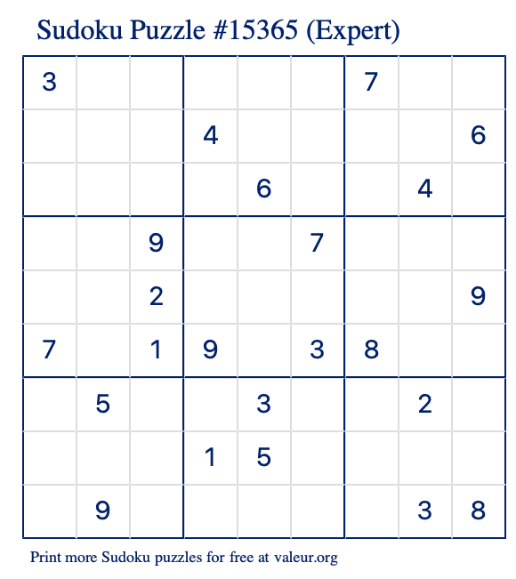 Free Printable Expert Sudoku with the Answer 15365
