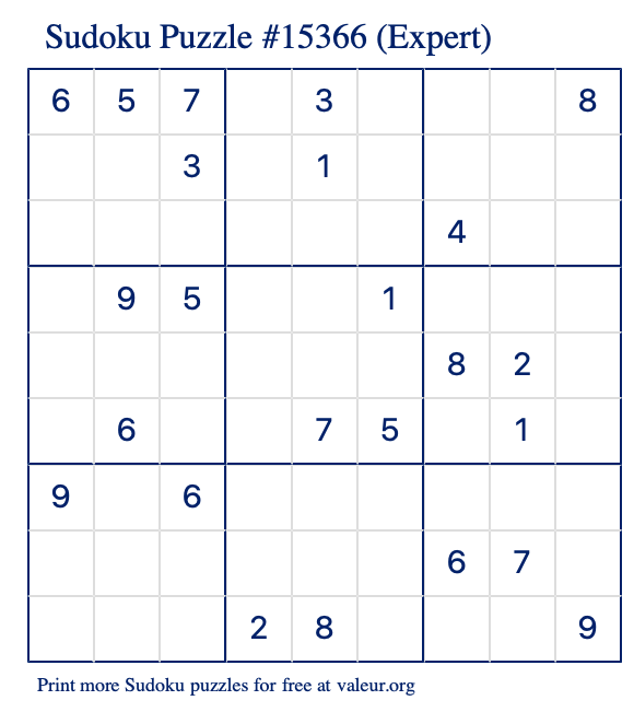 Free Printable Expert Sudoku Puzzle number 15366