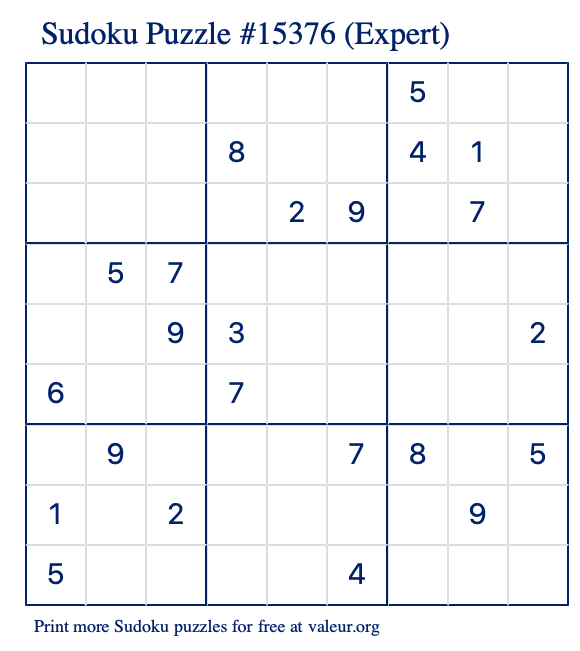 Free Printable Expert Sudoku Puzzle number 15376