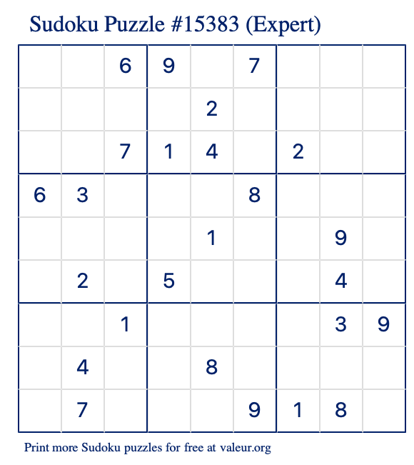 Free Printable Expert Sudoku Puzzle number 15383