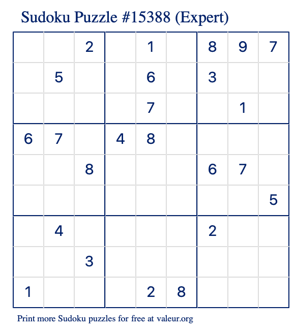 Free Printable Expert Sudoku Puzzle number 15388