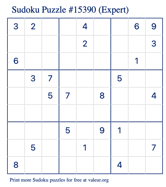 Free Printable Expert Sudoku Puzzle number 15390