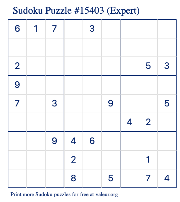 Free Printable Expert Sudoku Puzzle number 15403