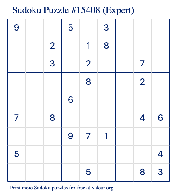 Free Printable Expert Sudoku Puzzle number 15408