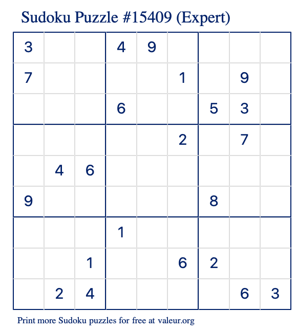 Free Printable Expert Sudoku Puzzle number 15409