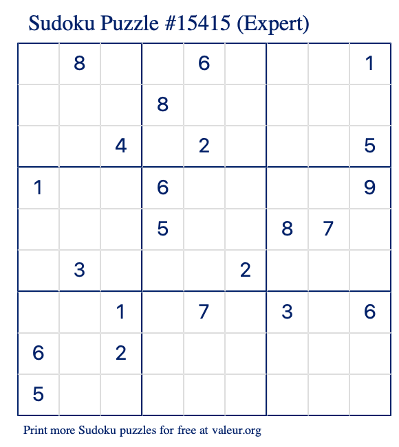 Free Printable Expert Sudoku Puzzle number 15415