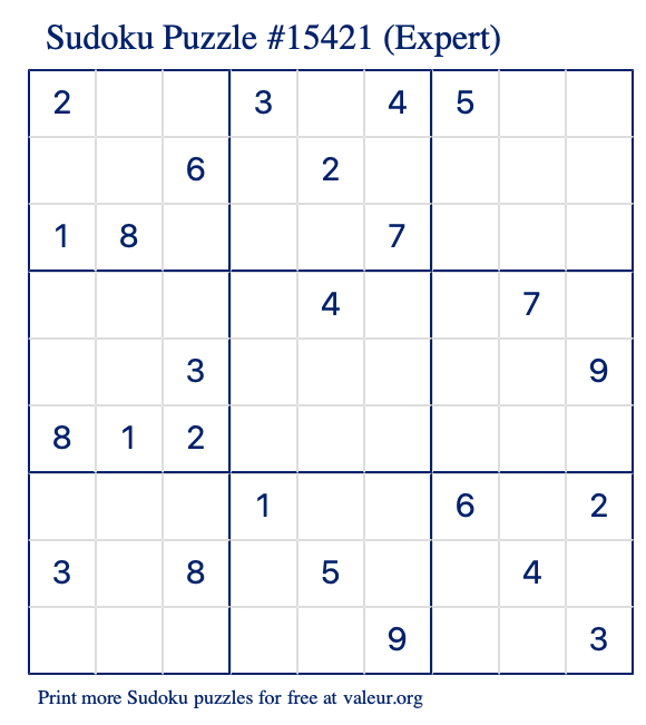 Free Printable Expert Sudoku Puzzle number 15421