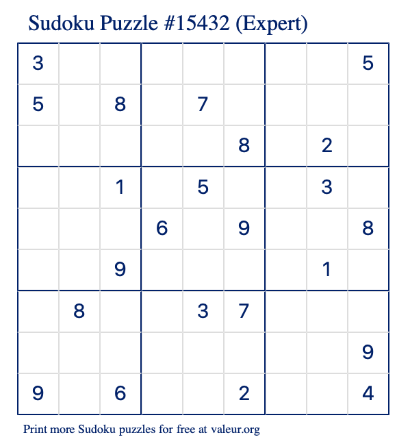 Free Printable Expert Sudoku Puzzle number 15432