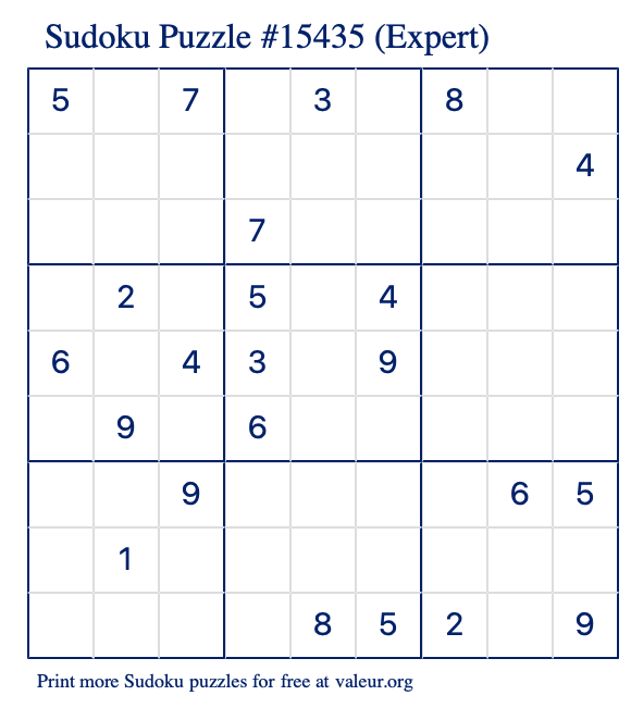 Free Printable Expert Sudoku Puzzle number 15435