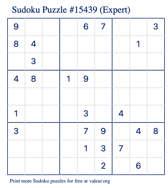 Free Printable Expert Sudoku Puzzle number 15439