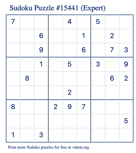 Free Printable Expert Sudoku Puzzle number 15441