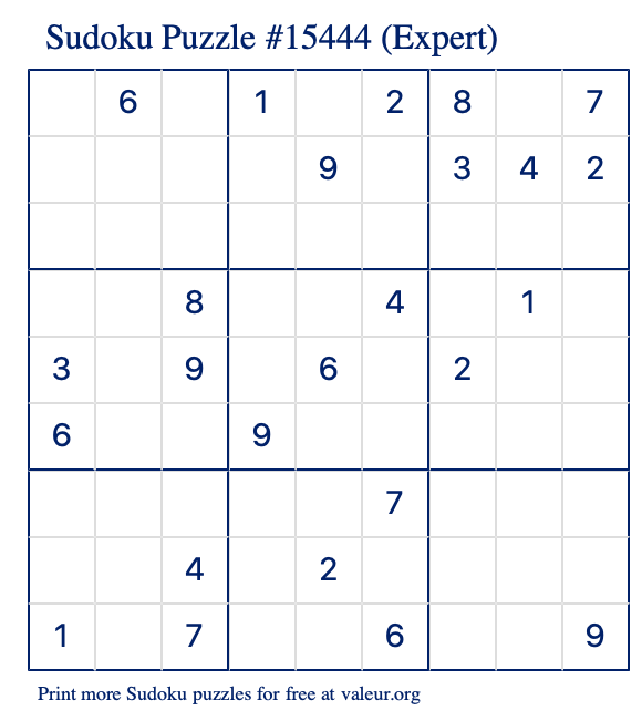 Free Printable Expert Sudoku Puzzle number 15444