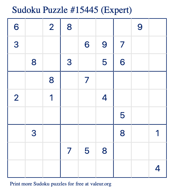 Free Printable Expert Sudoku Puzzle number 15445