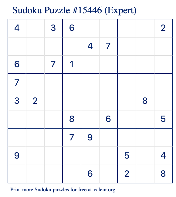 Free Printable Expert Sudoku Puzzle number 15446