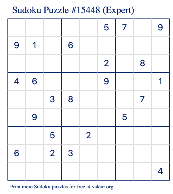 Free Printable Expert Sudoku Puzzle number 15448