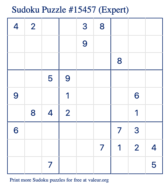 Free Printable Expert Sudoku Puzzle number 15457