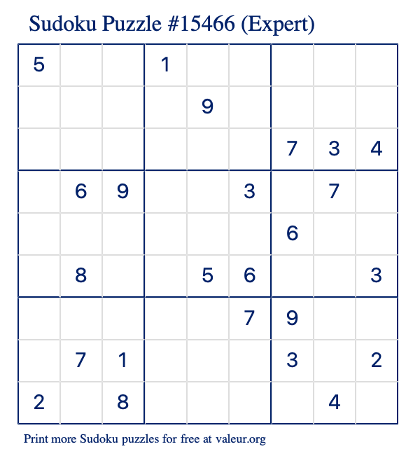 Free Printable Expert Sudoku Puzzle number 15466