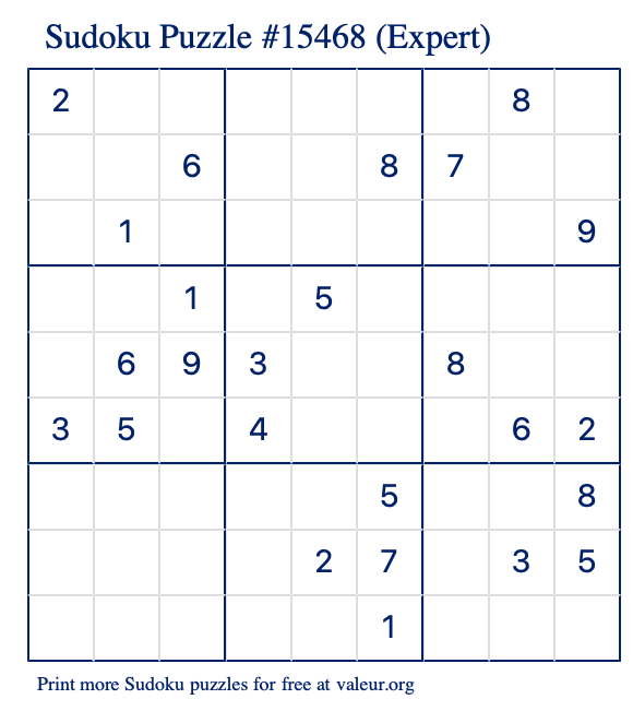 Free Printable Expert Sudoku Puzzle number 15468