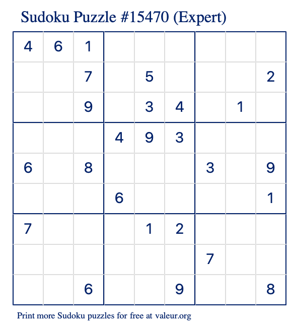 Free Printable Expert Sudoku Puzzle number 15470