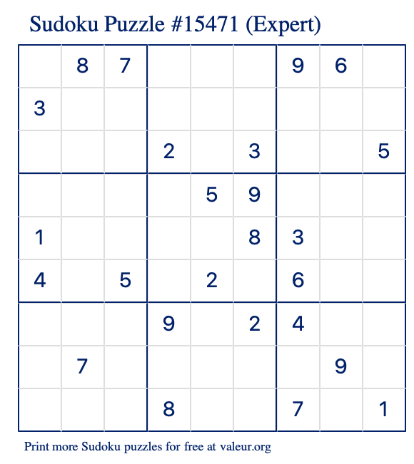 Free Printable Expert Sudoku Puzzle number 15471