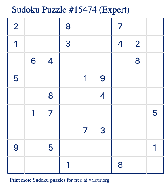 Free Printable Expert Sudoku Puzzle number 15474