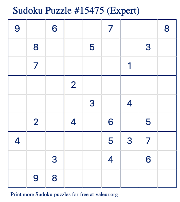 Free Printable Expert Sudoku Puzzle number 15475