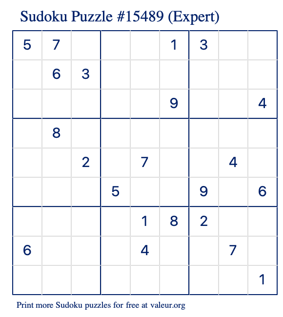Free Printable Expert Sudoku with the Answer 15489