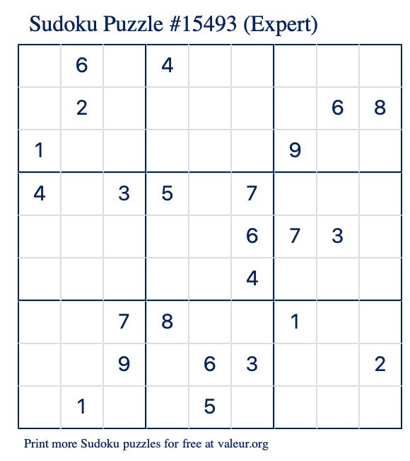 Free Printable Expert Sudoku Puzzle number 15493