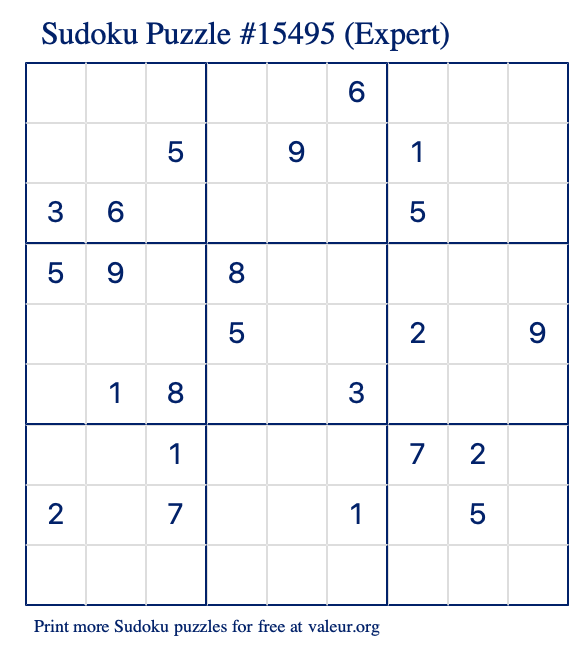 Free Printable Expert Sudoku Puzzle number 15495