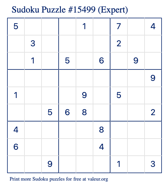 Free Printable Expert Sudoku Puzzle number 15499