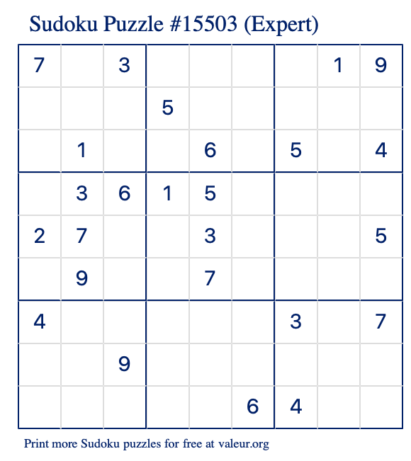 Free Printable Expert Sudoku Puzzle number 15503