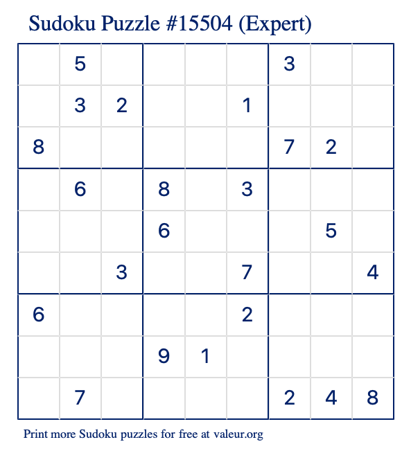 Free Printable Expert Sudoku Puzzle number 15504