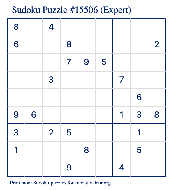 Free Printable Expert Sudoku Puzzle number 15506