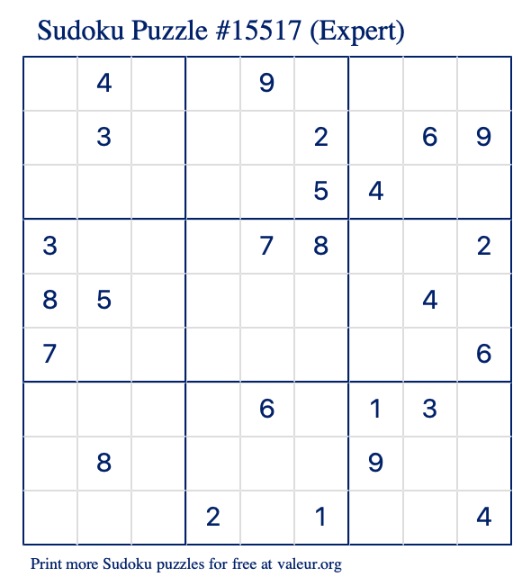 Free Printable Expert Sudoku Puzzle number 15517