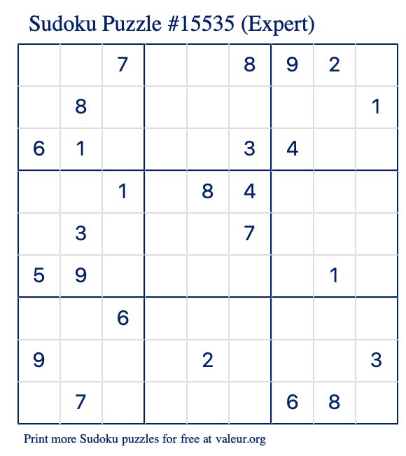 Free Printable Expert Sudoku Puzzle number 15535