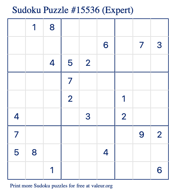 Free Printable Expert Sudoku Puzzle number 15536