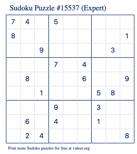 Free Printable Expert Sudoku Puzzle number 15537