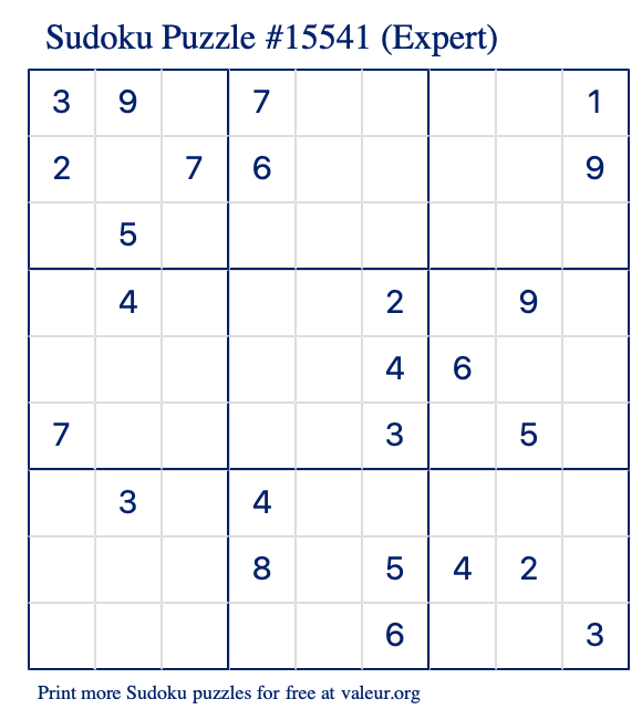 Free Printable Expert Sudoku Puzzle number 15541