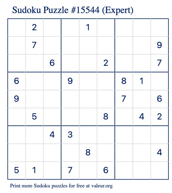 Free Printable Expert Sudoku Puzzle number 15544