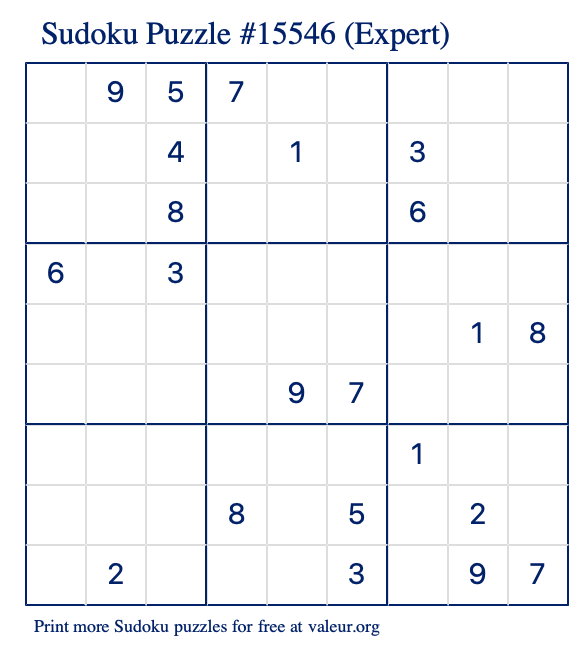 Free Printable Expert Sudoku Puzzle number 15546