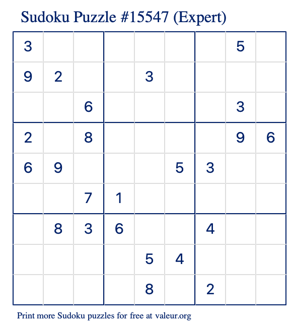 Free Printable Expert Sudoku Puzzle number 15547