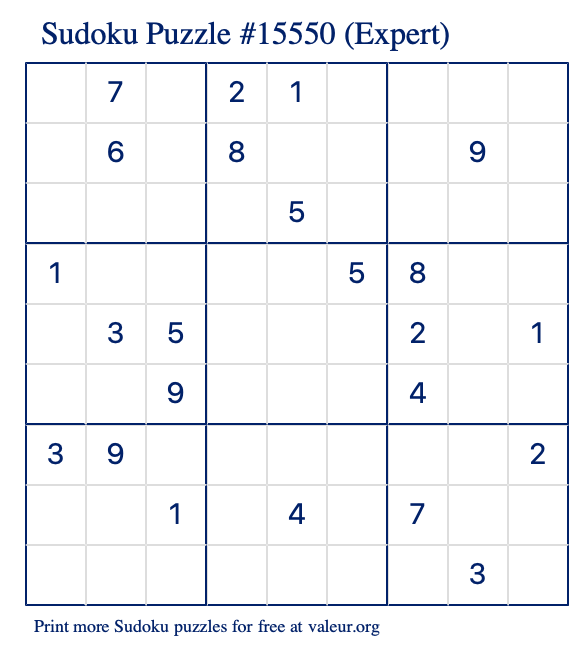 Free Printable Expert Sudoku Puzzle number 15550