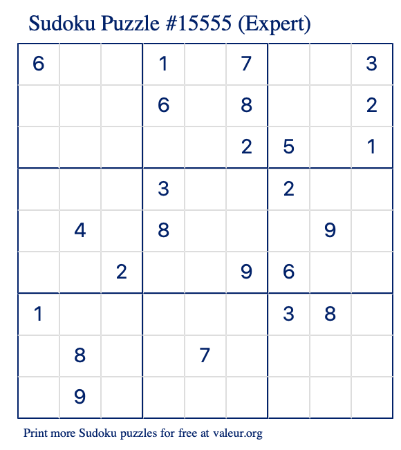 Free Printable Expert Sudoku Puzzle number 15555