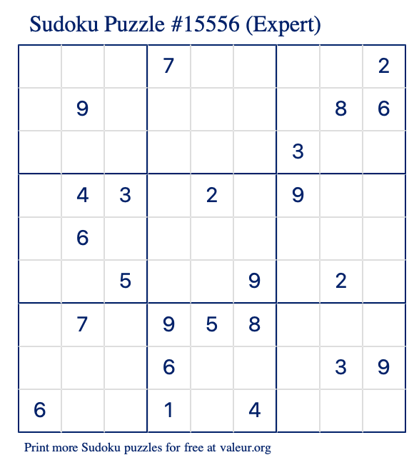 Free Printable Expert Sudoku Puzzle number 15556