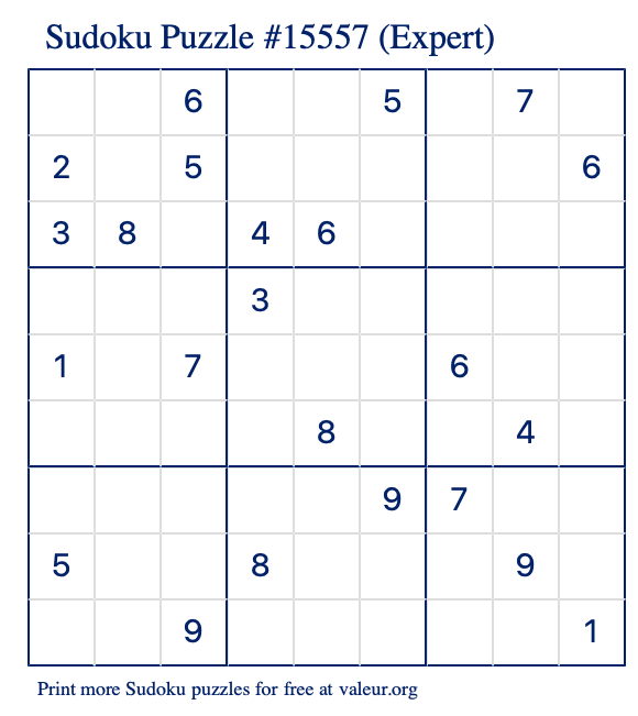 Free Printable Expert Sudoku Puzzle number 15557