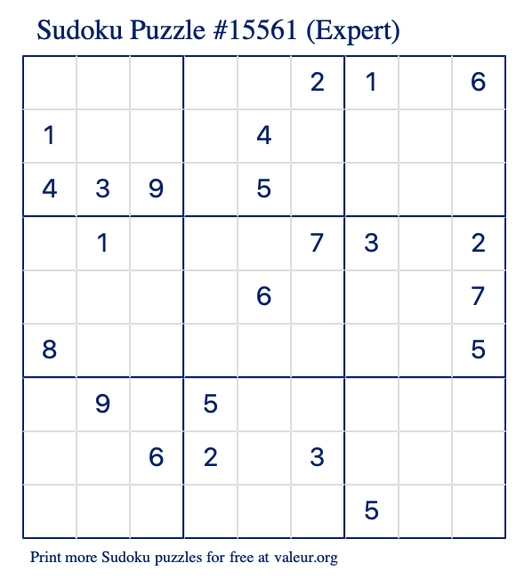 Free Printable Expert Sudoku Puzzle number 15561