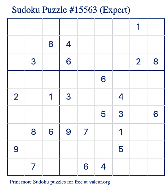 Free Printable Expert Sudoku Puzzle number 15563