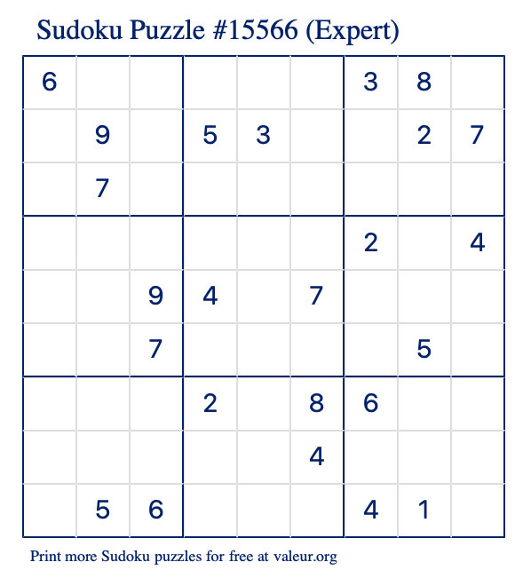 Free Printable Expert Sudoku Puzzle number 15566