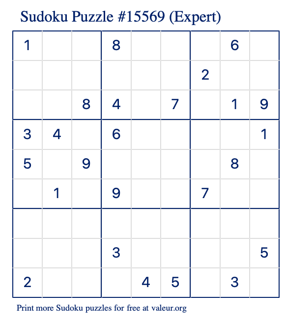 Free Printable Expert Sudoku Puzzle number 15569